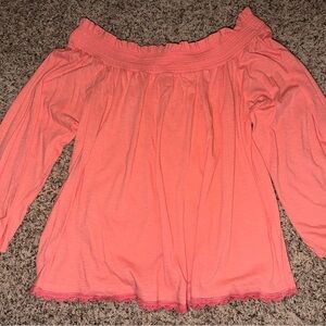 Crown & Ivy Coral Ruffle Top